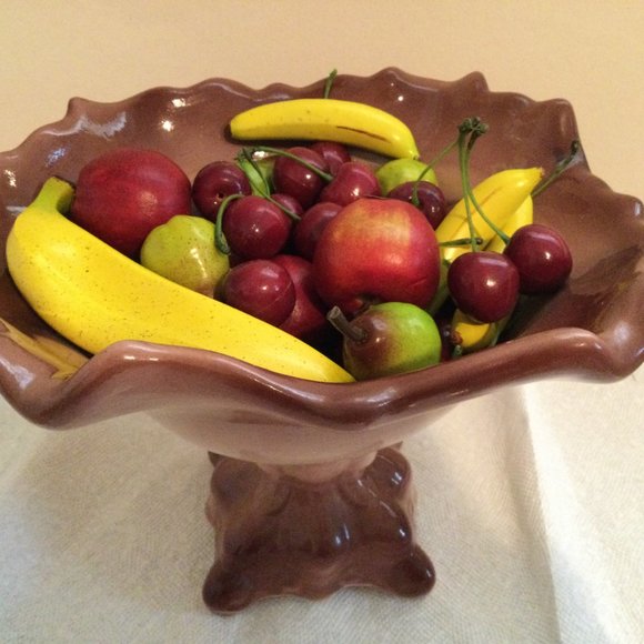 Vintage ceramic fruit stand fruit bowl with various of artificial fruits - Picture 5 of 9